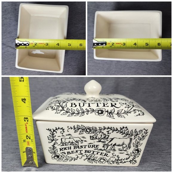 Emma Bridgewater Ceramic Butter Dish Made in England Dairy Cow Floral Vine Black - Picture 2 of 9